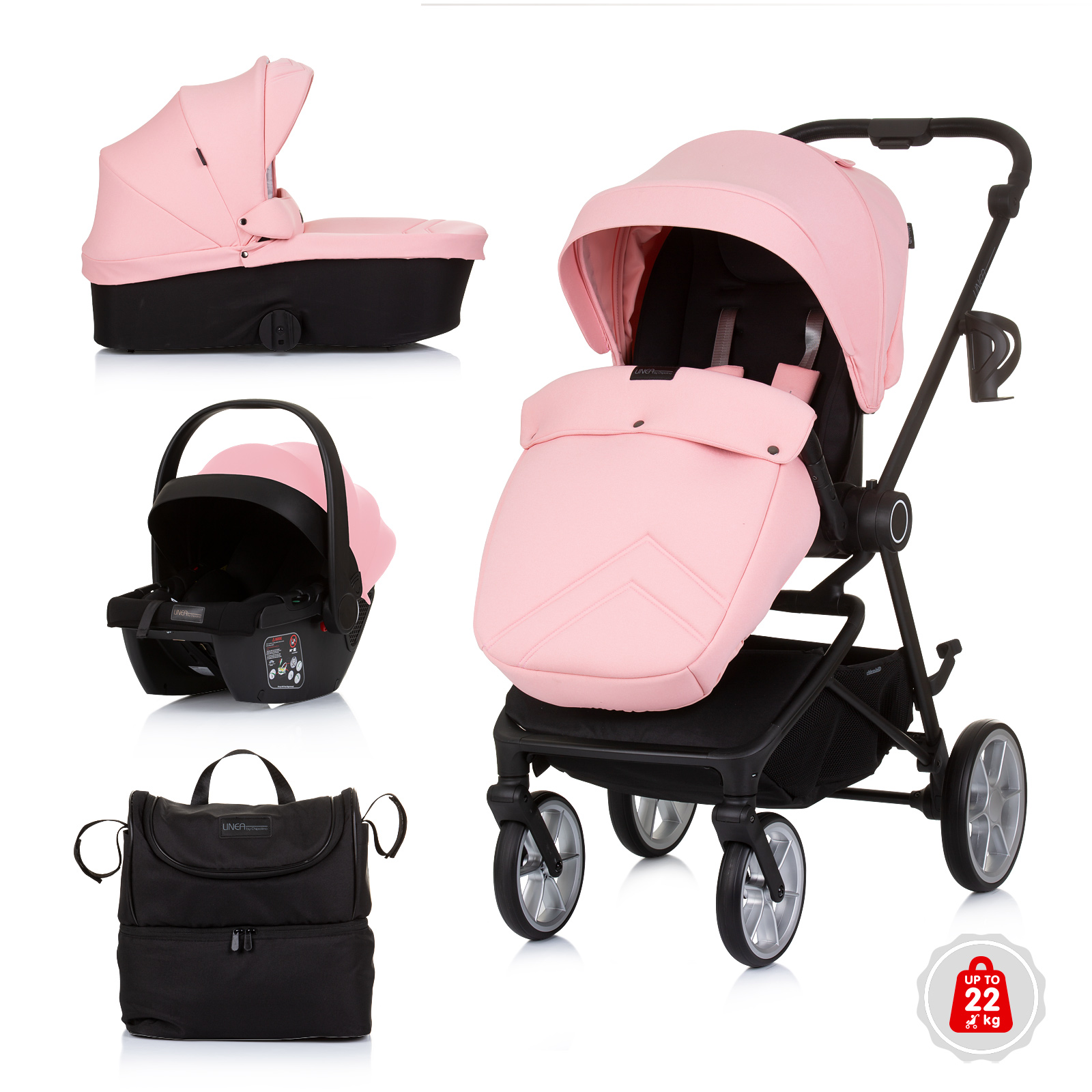 Chipolino Linea 3 in 1 Versatile Stroller 0 to 22 kg with accessories flamingo KKLI02404FL