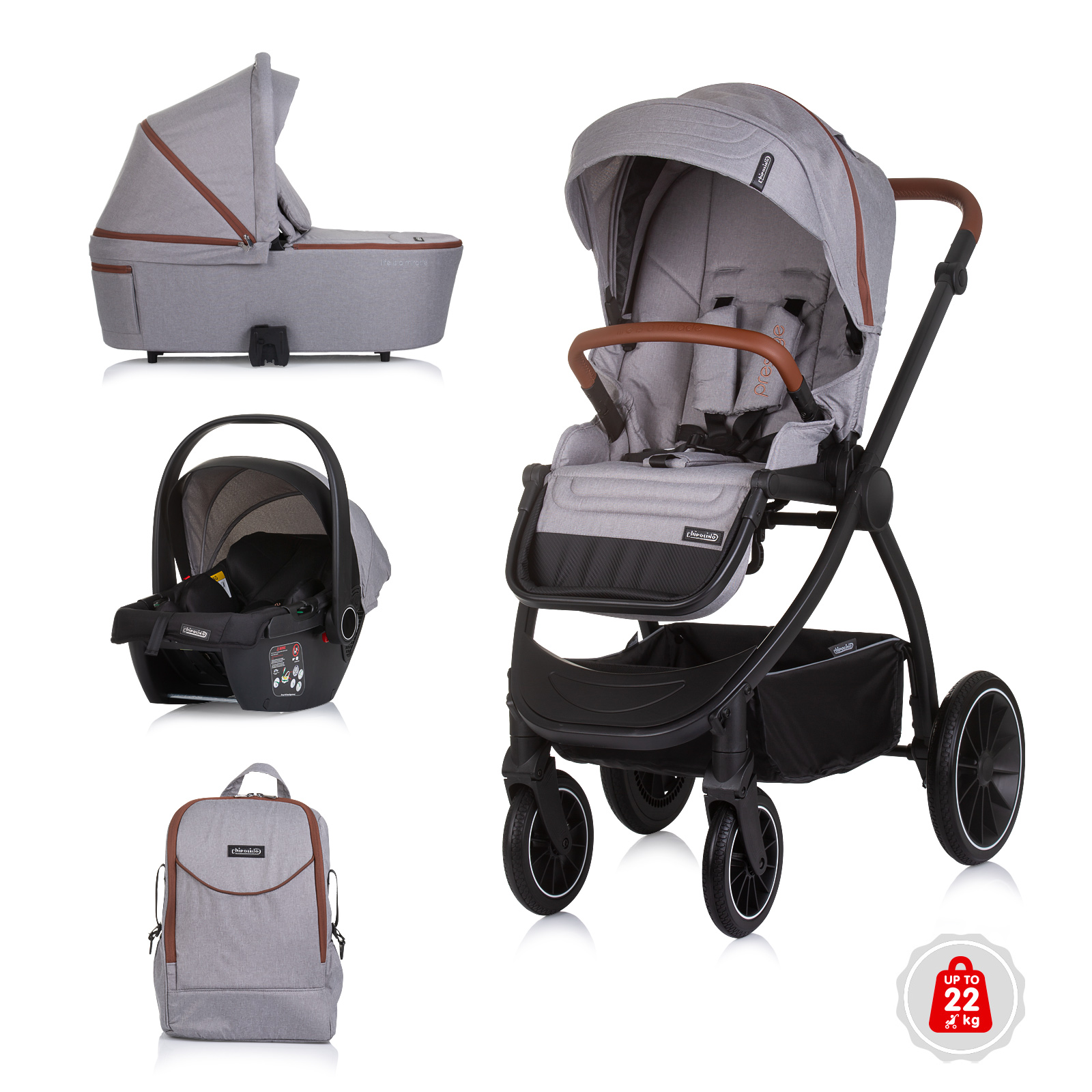 Chipolino Baby stroller 3 in 1 "Prestige" cloud grey KKPRS02502CL