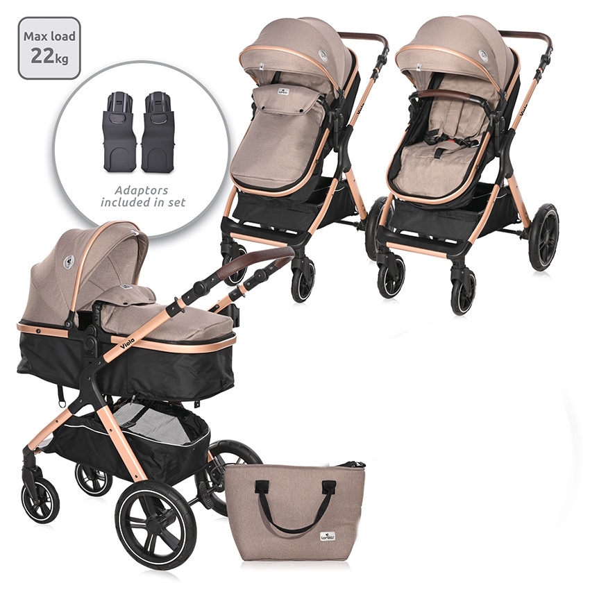 Lorelli BABY STROLLER VIOLA PEARL BEIGE +ADAPTERS 10021812303A