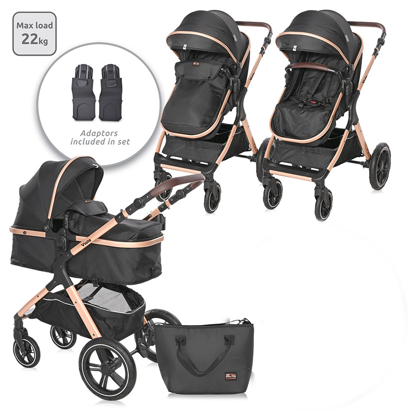 Lorelli BABY STROLLER VIOLA BLACK DIAMONDS+ADAPTERS 10021812304A