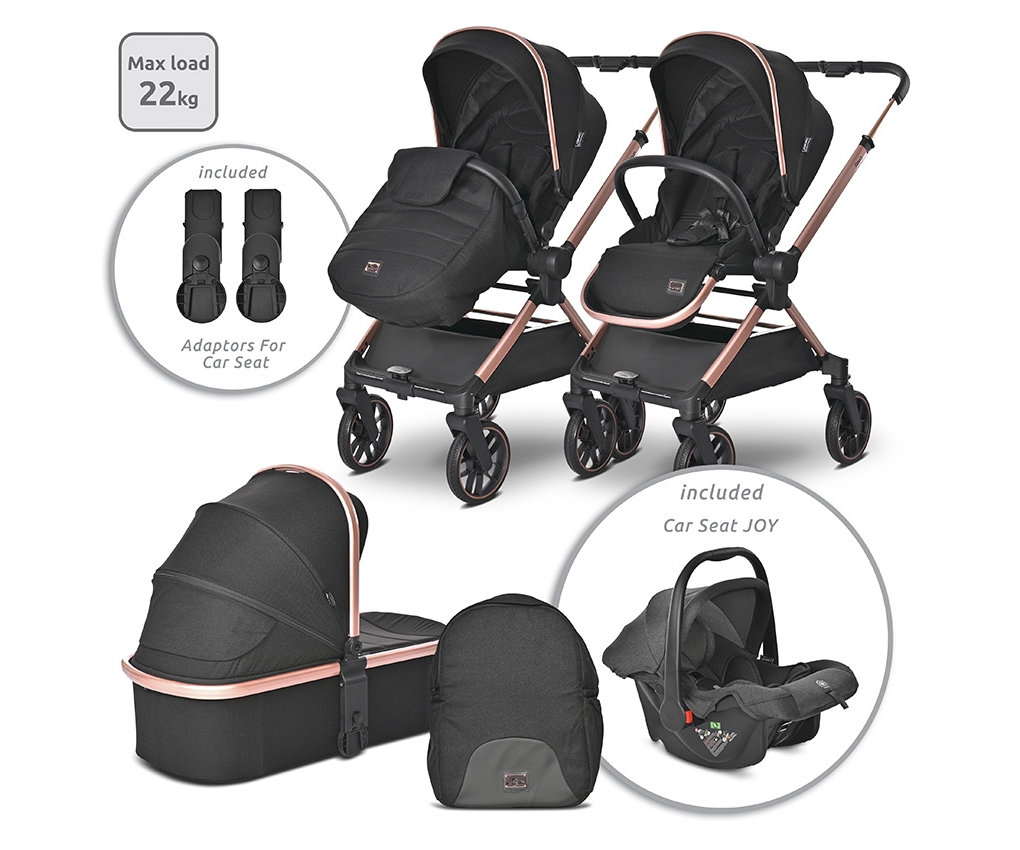 Lorelli BABY STROLLER REYA 3in1 BLACK JASPER with reversib 10021952401