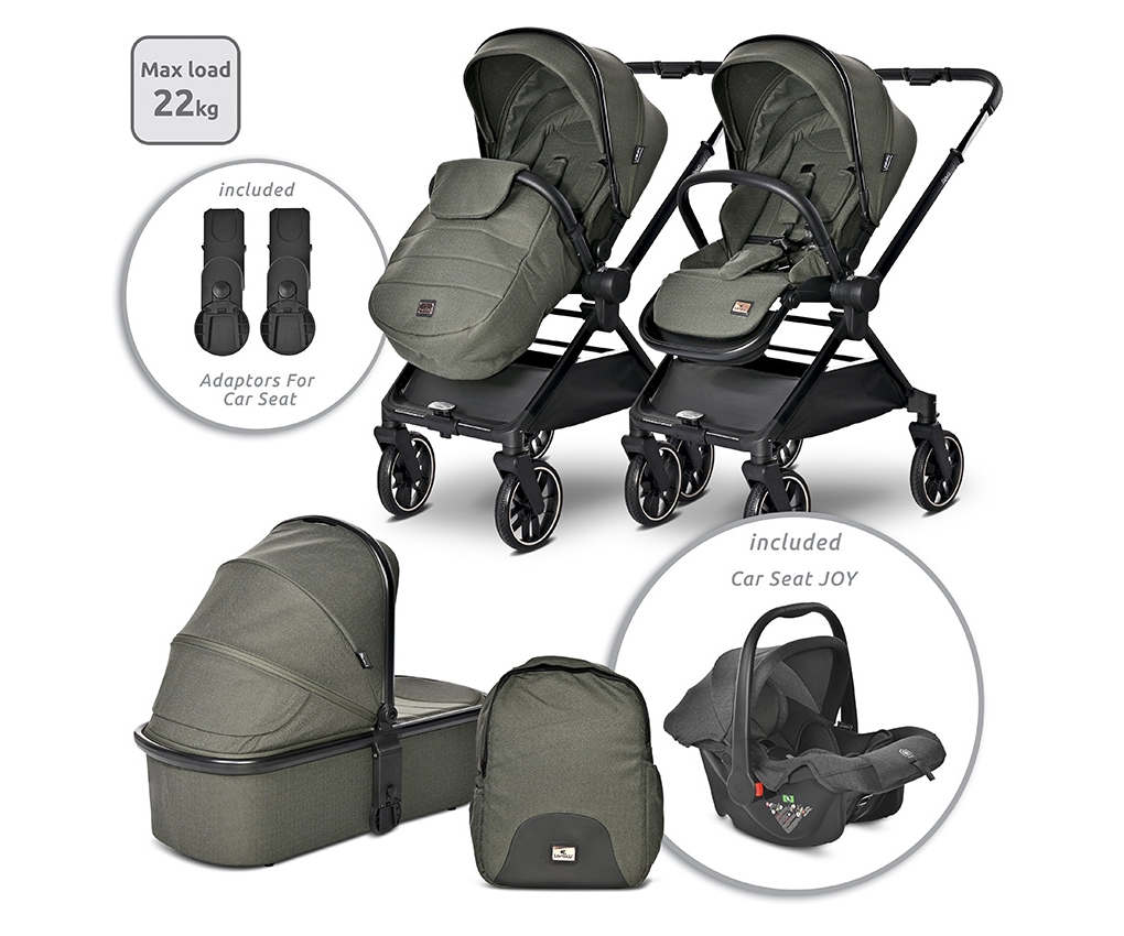 Lorelli BABY STROLLER REYA 3in1 GREEN with reversible hand 10021952411