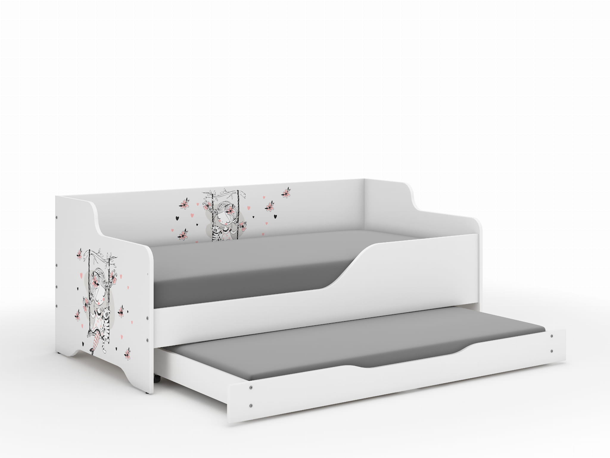 Lilu Children's Bed & Sofa 2 in 1 160 x 80 cm with Drawer + Free Mattress - Girl on a Swing