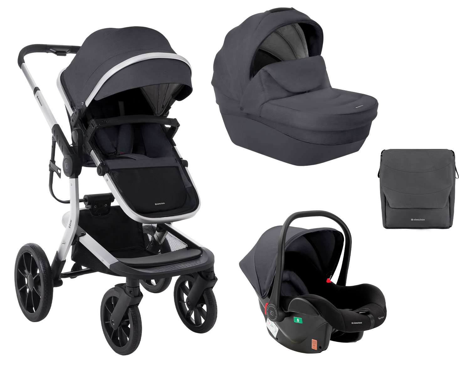 Kikka Boo Stroller 3in1 with plastic carrycot Irene Dark Grey 2024 31001010252