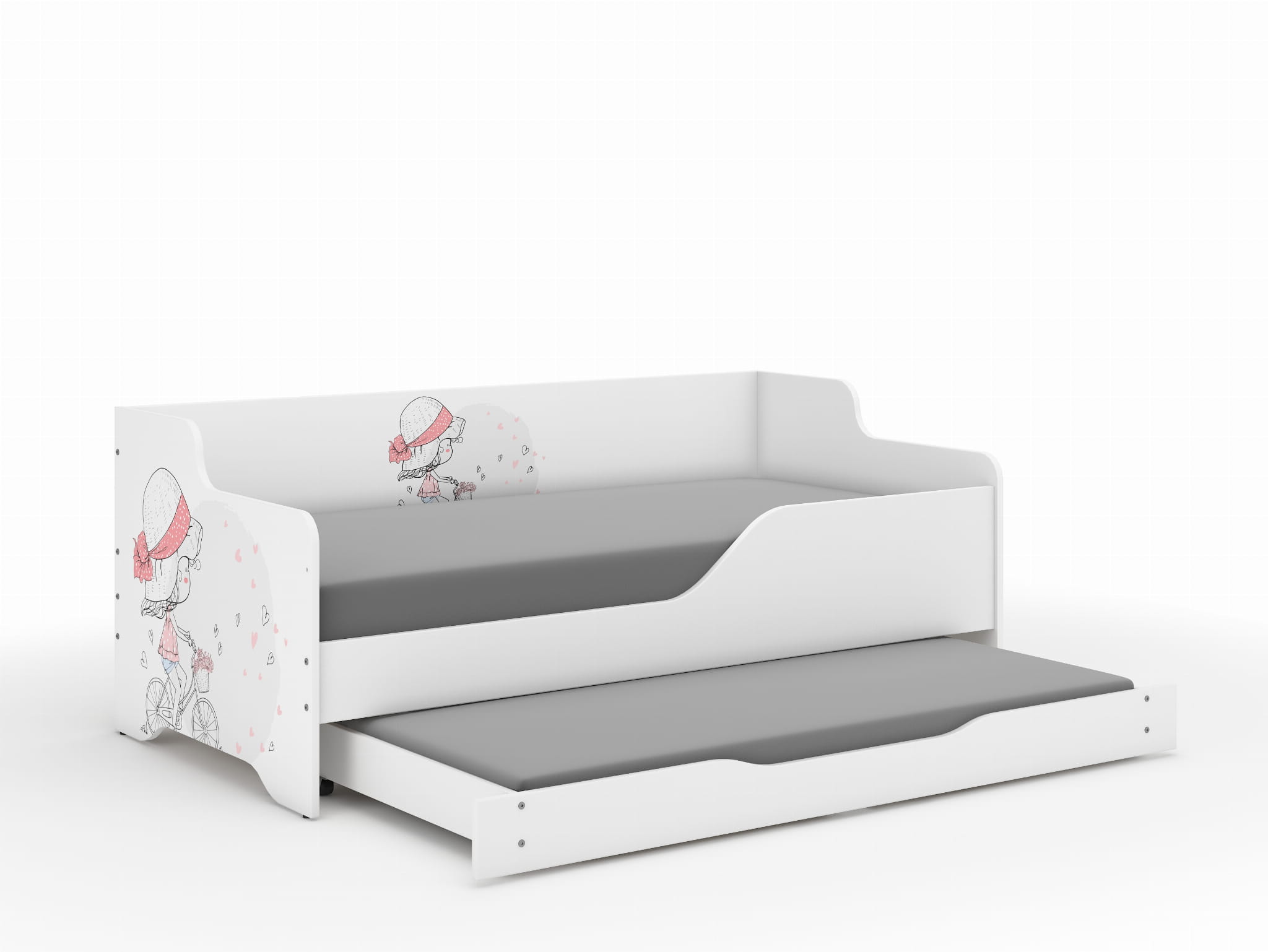 Lilu Children's Bed & Sofa 2 in 1 160 x 80 cm with Drawer + Free Mattress - Girl on a Bike