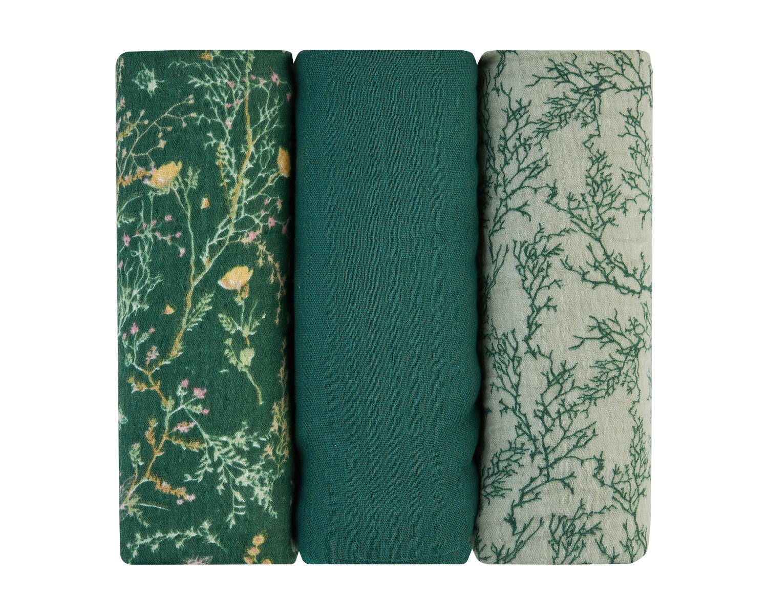 Kikka Boo Σετ 3 τμχ Πάνες αγκαλιάς από μουσελίνα  75x75 cm Secret Garden Green 31103010103