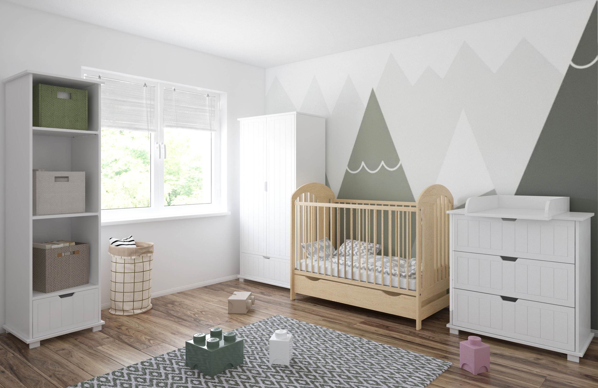 Tymon Baby Crib 60x120cm 3 Levels (FREE mattress, Drawer) Natural