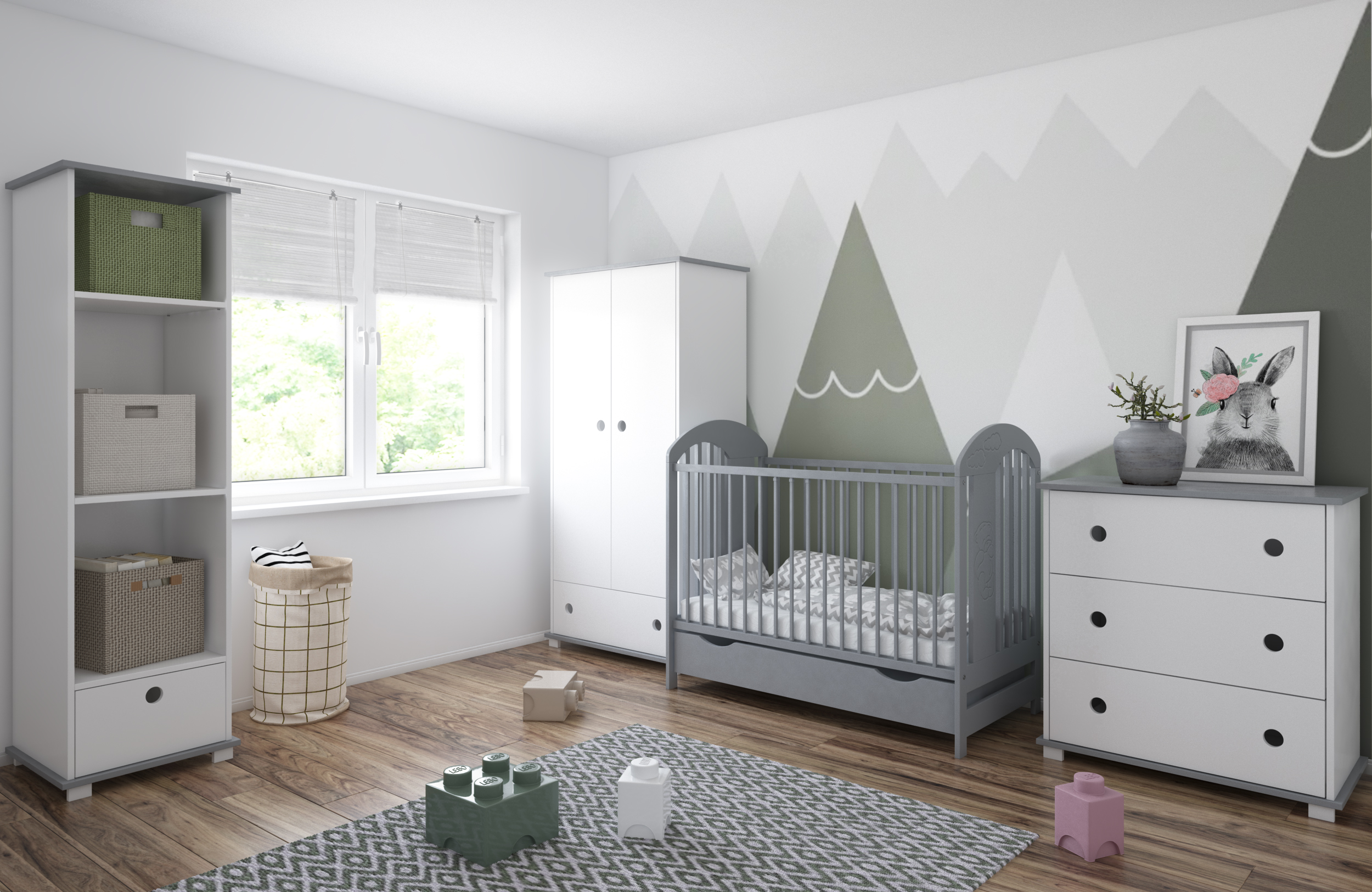 Tymon Baby Crib 60x120cm 3 Levels (FREE mattress, Drawer) Grey