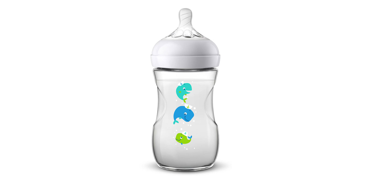 Philips AVENT Natural SCF070/23 - Silicone Plastic Baby Bottle 1+ m+ 260ml  - Whales (Sea)