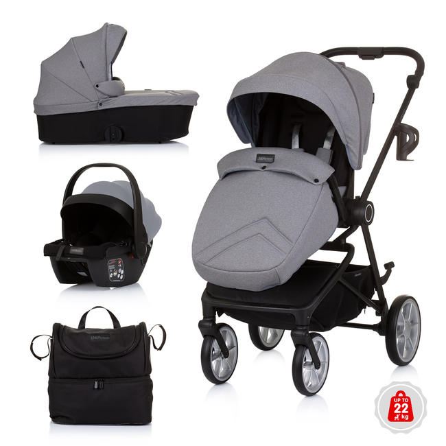 Chipolino Linea 3 in 1 Versatile Stroller 0 to 22 kg with accessories ash grey KKLI02402AS