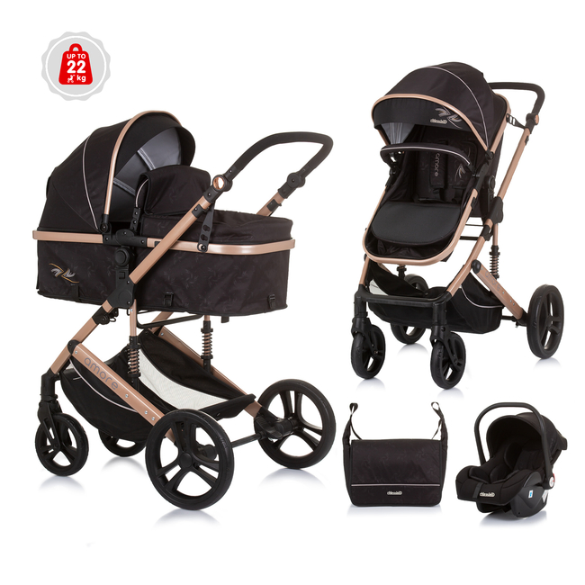 Chipolino Baby transformable stroller "Amore" obsidian/gold KKAM02401OG