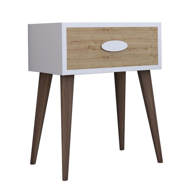 Laber pakoworld bedside table with one drawer walnut-white-sonoma 45x30x57.5cm