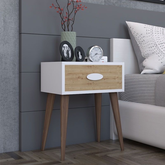 Laber pakoworld bedside table with one drawer walnut-white-sonoma 45x30x57.5cm