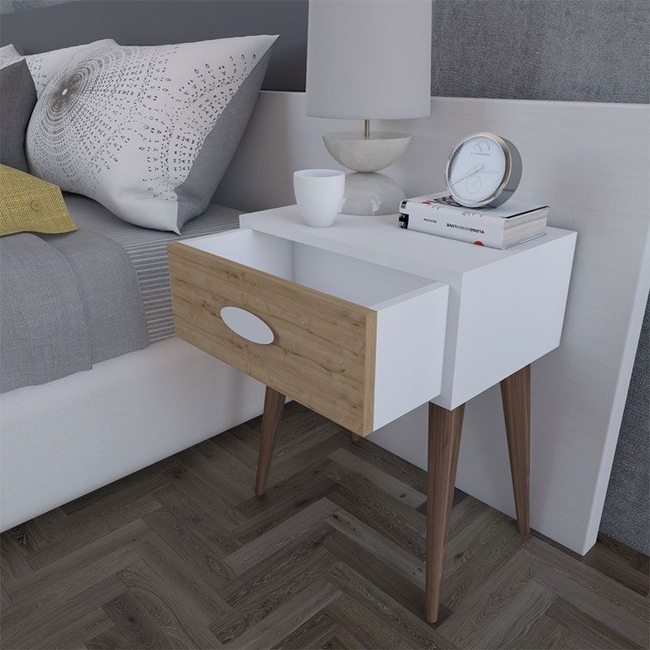 Laber pakoworld bedside table with one drawer walnut-white-sonoma 45x30x57.5cm