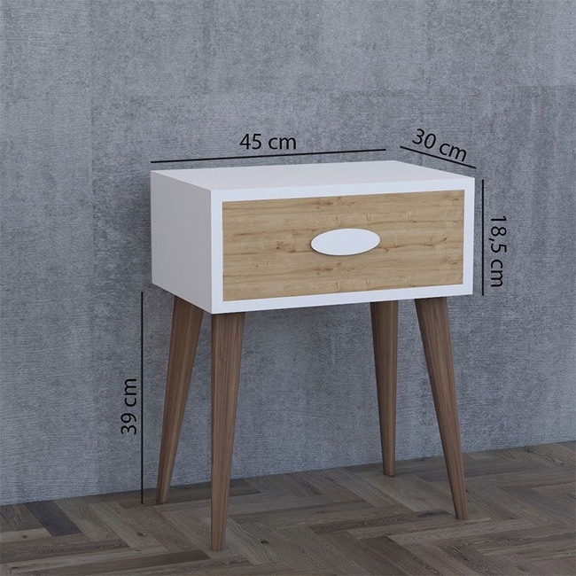 Laber pakoworld bedside table with one drawer walnut-white-sonoma 45x30x57.5cm