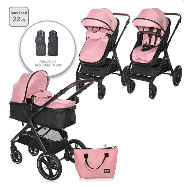 Lorelli BABY STROLLER VIOLA PINK+ADAPTERS 10021812301A