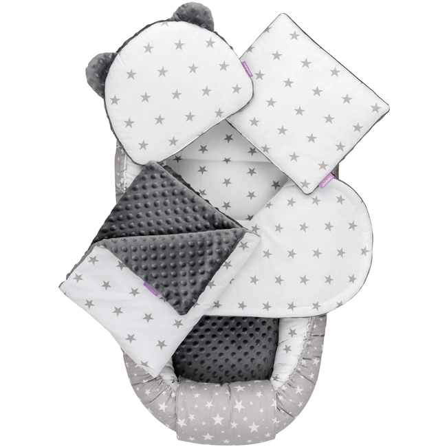 Jukki Baby Baby Nest 100x55 Set of 5 Fabric Grey Stars & Grey Minky 5904506818723