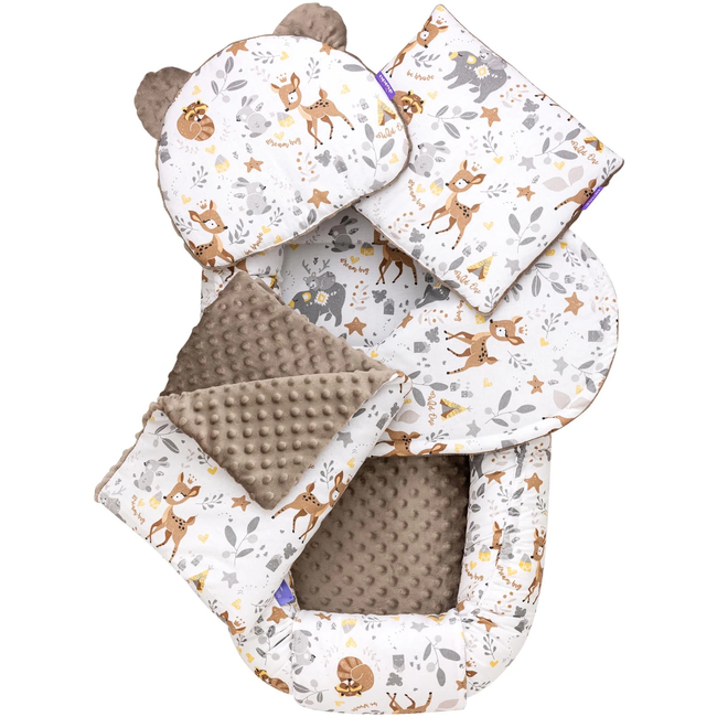 Jukki Baby Nest Cocoon Φωλιά Για Βρέφη 100x55 Διπλής Όψης Σετ 5 τχμ Magical Woodland Minky