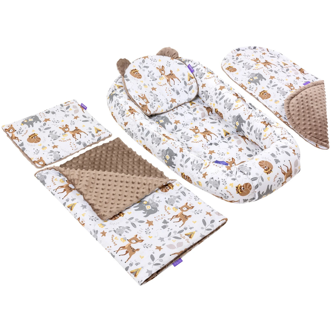 Jukki Baby Nest Cocoon Φωλιά Για Βρέφη 100x55 Διπλής Όψης Σετ 5 τχμ Magical Woodland Minky