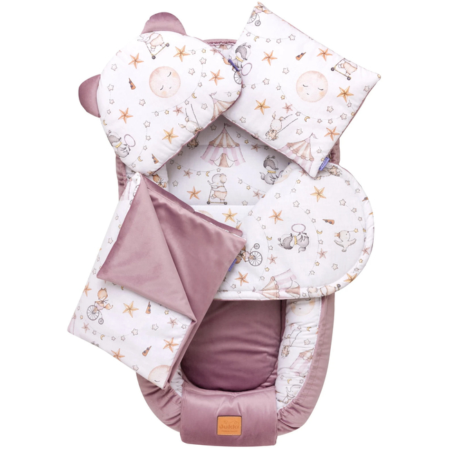 Jukki Baby Nest Cocoon Φωλιά Για Βρέφη 100x55 Διπλής Όψης Σετ 5 τχμ Candy Circus βελούδο