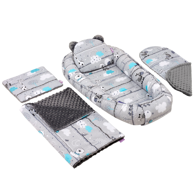 Jukki Baby Nest Cocoon 100x55 Double Sided Set of 5 Zebra Grey Minky