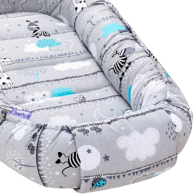 Jukki Baby Nest Cocoon 100x55 Double Sided Set of 5 Zebra Grey Minky