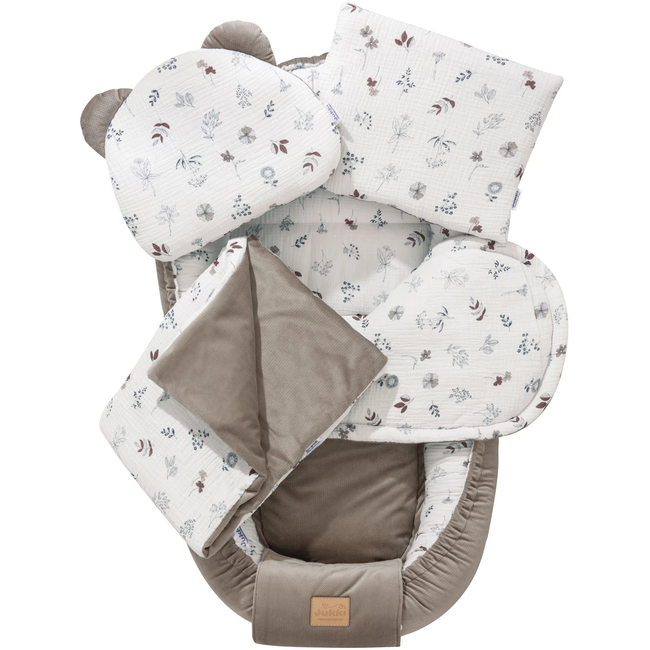 Jukki Baby Nest Cocoon Φωλιά Για Βρέφη 100x55 Διπλής Όψης Σετ 5 τχμ Simply Nature Βελούδο