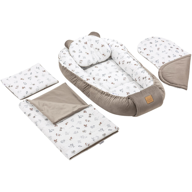 Jukki Baby Nest Cocoon Φωλιά Για Βρέφη 100x55 Διπλής Όψης Σετ 5 τχμ Simply Nature Βελούδο