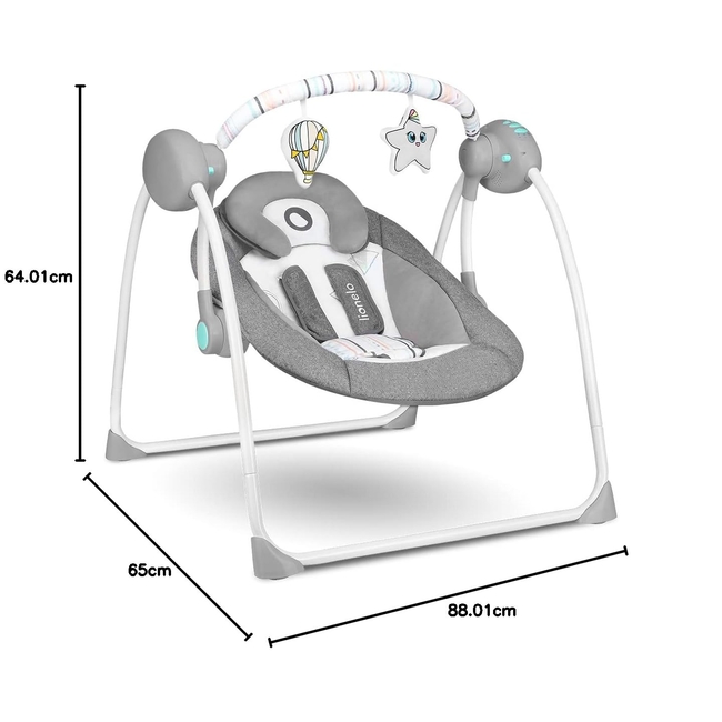 LIONELO Ruben Ηλεκτρική κούνια ρηλάξ μωρού με Λειτουργία ανάκλισης 0-9 kg Grey & Turquoise