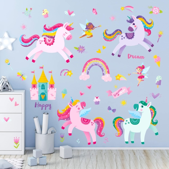 Unicorn Wallstickers For Baby Room 3 sheets Dream Castle