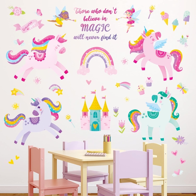 Unicorn Wallstickers For Baby Room 3 sheets Dream Castle