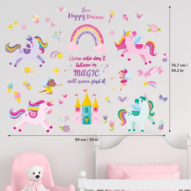 Unicorn Wallstickers For Baby Room 3 sheets Dream Castle