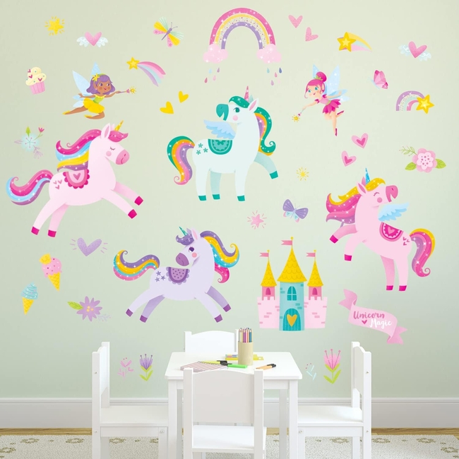 Unicorn Wallstickers For Baby Room 3 sheets Dream Castle