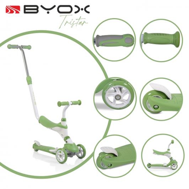 Byox Tristar 3 in 1 Μετατρεπόμενο Πατίνι με Κάθισμα & Λαβή Γονέα πράσινο 3800146225452