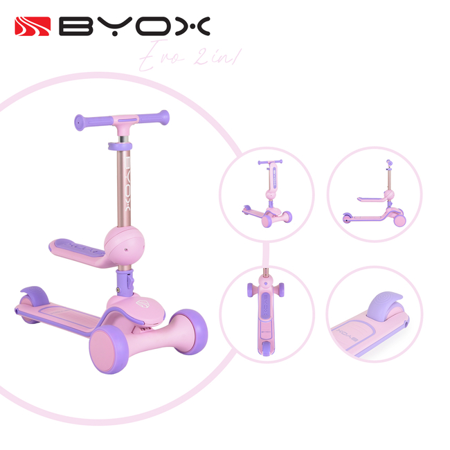 Byox Evo 2 in 1 Πατίνι με Κάθισμα ροζ 3800146229009