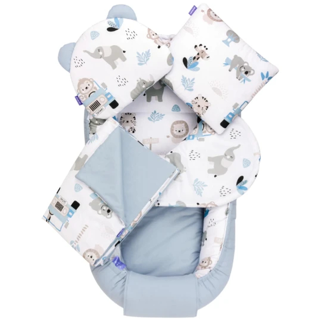 Jukki Baby Φωλιά XXL Για Βρέφη 65x120 Σετ 5 τμχ Blue Safari