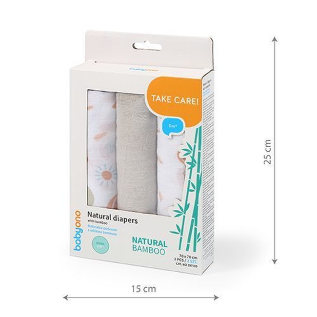 BabyOno 397/09 Σετ 3 απαλές πάνες μουσελίνες από Μπαμπού και Βαμβάκι Γκρι