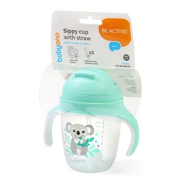 BabyOno 1464/03 Sippy cup with weighted straw MINT ONO-02215