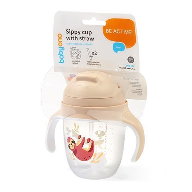 BabyOno 1464/04 Sippy cup with weighted straw BEIGE ONO-02216