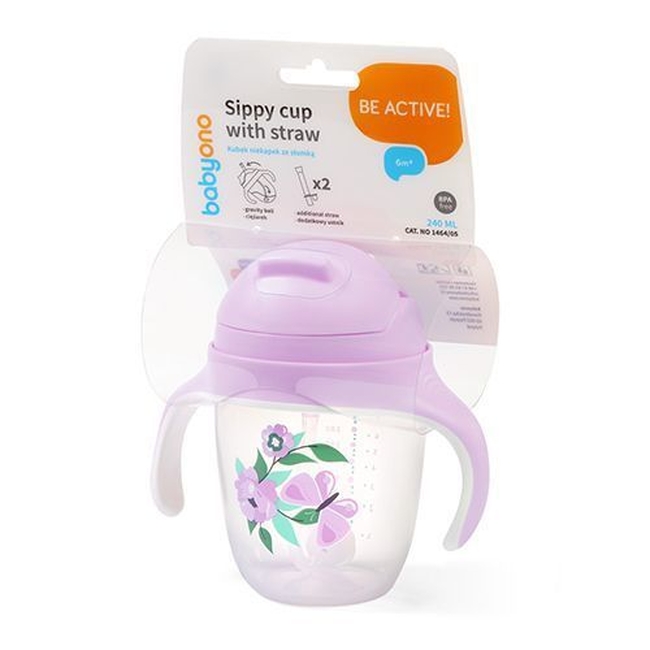 BabyOno 1464/05 Sippy cup with weighted straw PURPLE ONO-02217