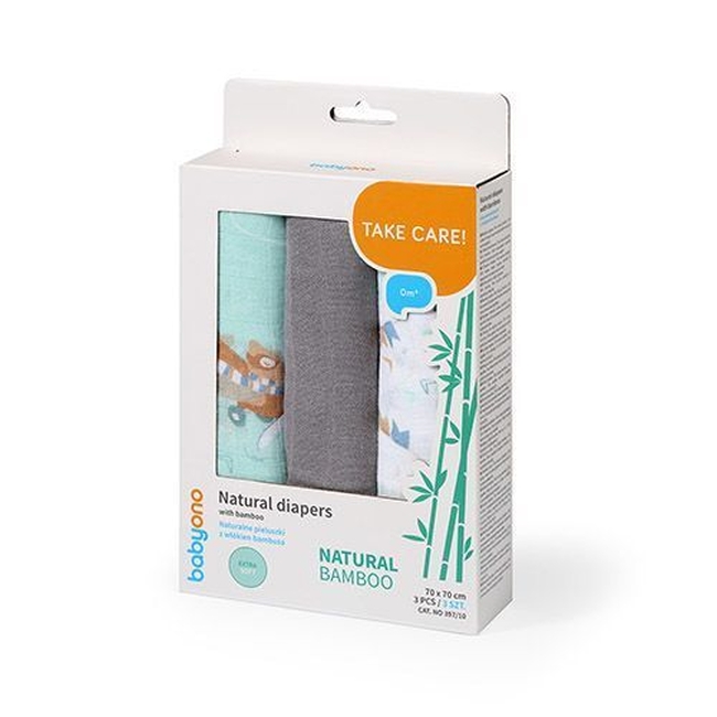 BabyOno 397/10 BAMBOO DIAPERS, 3 PCS, GRAY ONO-66254