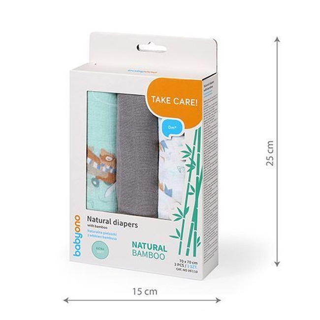 BabyOno 397/10 BAMBOO DIAPERS, 3 PCS, GRAY ONO-66254