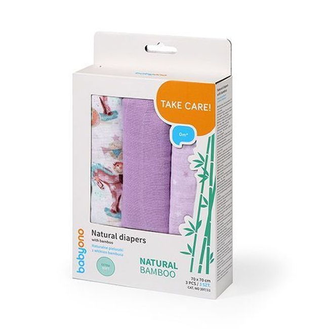 BabyOno 397/11 BAMBOO DIAPERS, 3 PCS, PURPLE ONO-66255