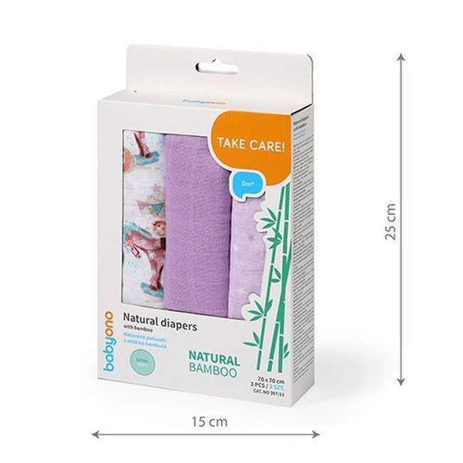 BabyOno 397/11 BAMBOO DIAPERS, 3 PCS, PURPLE ONO-66255