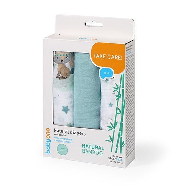 BabyOno 397/12 BAMBOO DIAPERS 3PCS BLUE ONO-66256