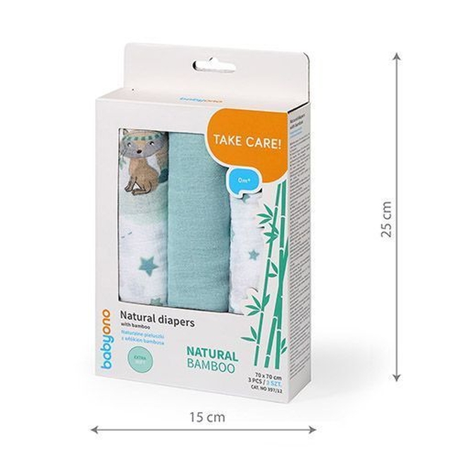 BabyOno 397/12 BAMBOO DIAPERS 3PCS BLUE ONO-66256