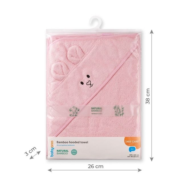 BabyOno 1553/01 βρεφική πετσέτα 100x100cm από Bamboo με κουκούλα Ροζ