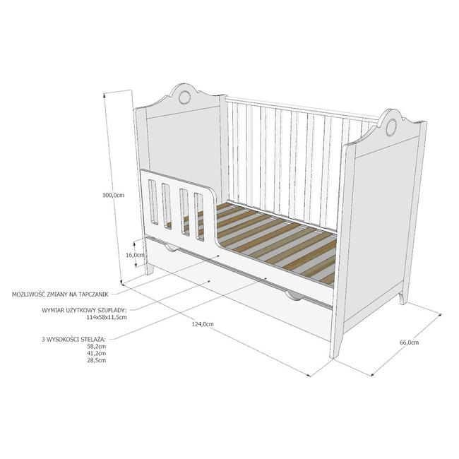 Glamour 2 σε 1 Βρεφική Κούνια 3ων Επιπέδων 60x120cm Λευκό