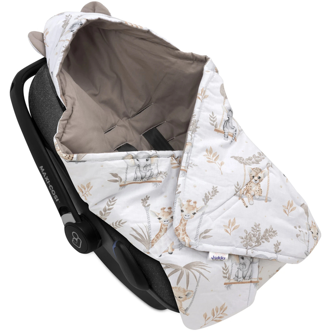 JUKKI Car Seat Blanket with Hood Happy Jungle 5904506821327