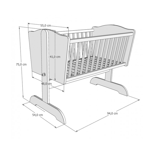 Baby Cradle Sweet Dream with Wheels for Mattress 90x40cm White